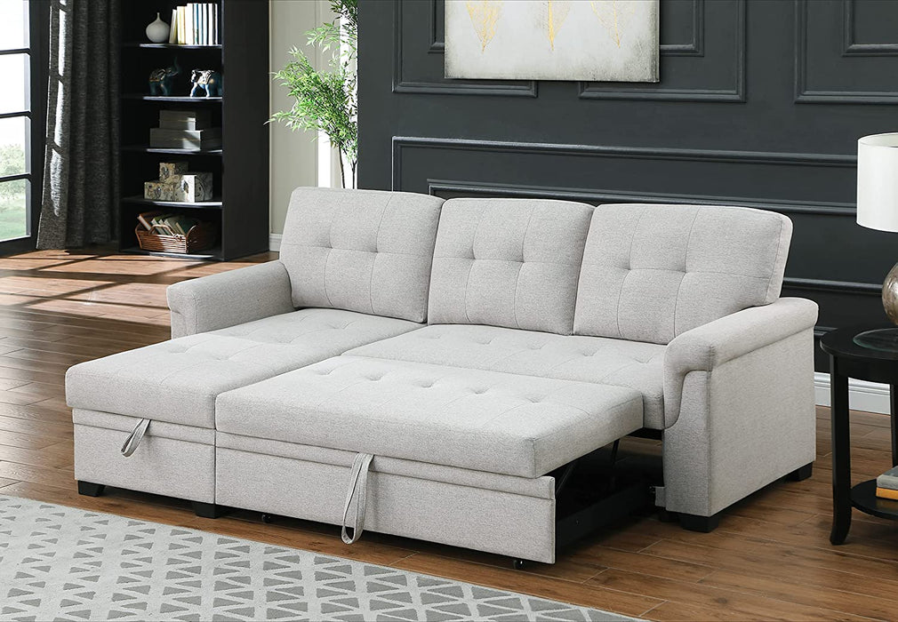 Gray Linen Sleeper Sectional with Storage Chaise