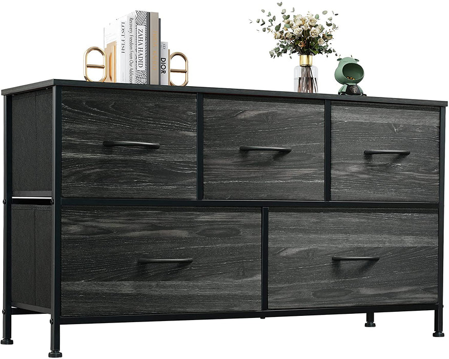 Charcoal Black Fabric 5-Drawer Dresser