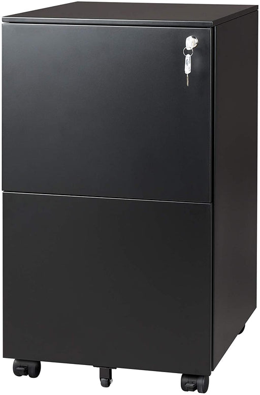 Black Mobile File Cabinet with Lock - 2 Drawers