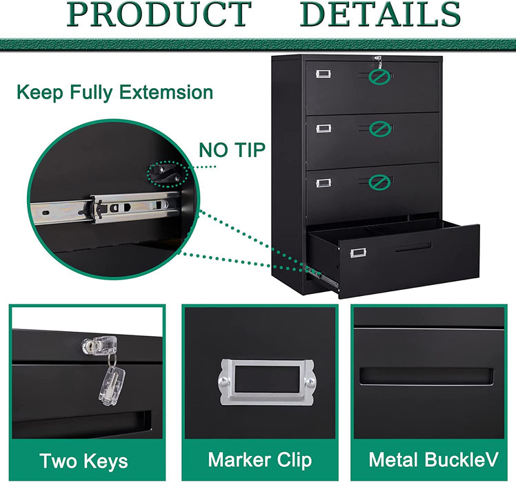 4-Drawer Metal Filing Cabinet with Lock (Assembly Required)