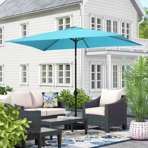Rectangular Umbrella 10X6.5Ft Rectangle Patio Umbrella W/ Tilt and Crank, Poolside-Blue
