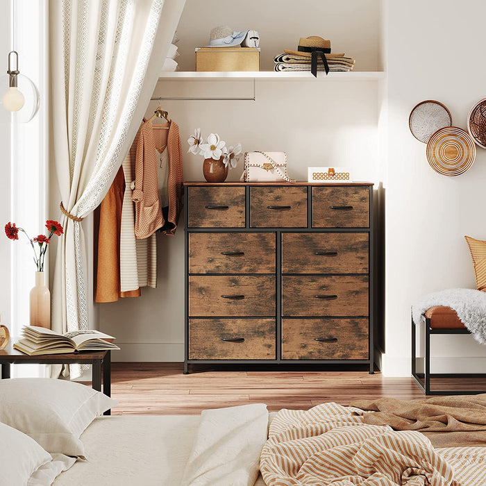 Dark Grey Chest of Drawers with Wood Top and Nightstand