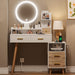 White Vanity Desk with Mirror, Lights, and Charging Station