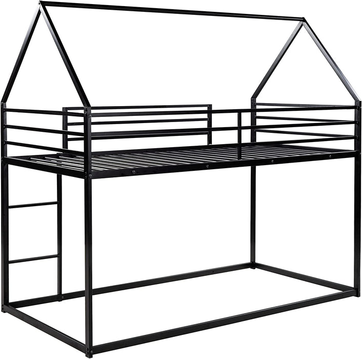 House Twin over Twin Bunk Bed, Built-In Ladder, Black