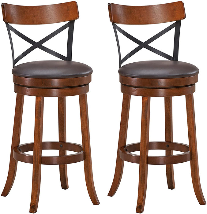 Solid Wood Swivel Stools with Cushion and Backrest, Set of 2