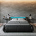 Black Full Modern Curved Upholstered Platform Bed Frame W/ LED Lights Headboard