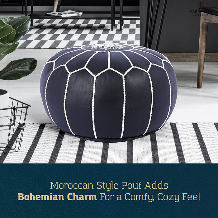 Handmade Moroccan Leather Pouf Cover (Black)