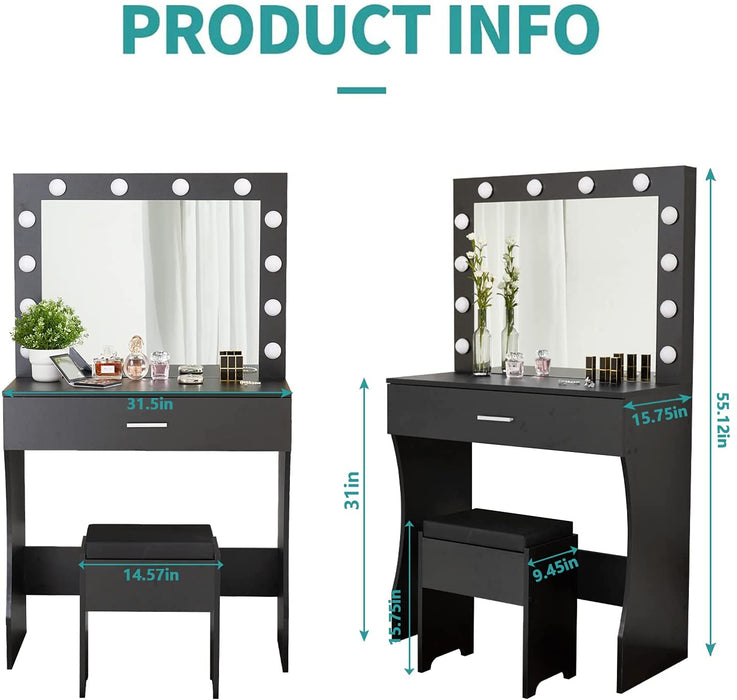 Black Vanity Set with Lighted Mirror