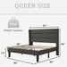 Queen Upholstered Bed Frame with Storage Headboard, Wingback, Wood Slats