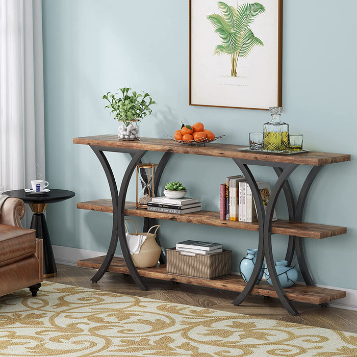 Narrow Console Table with 3 Shelves (Brown)
