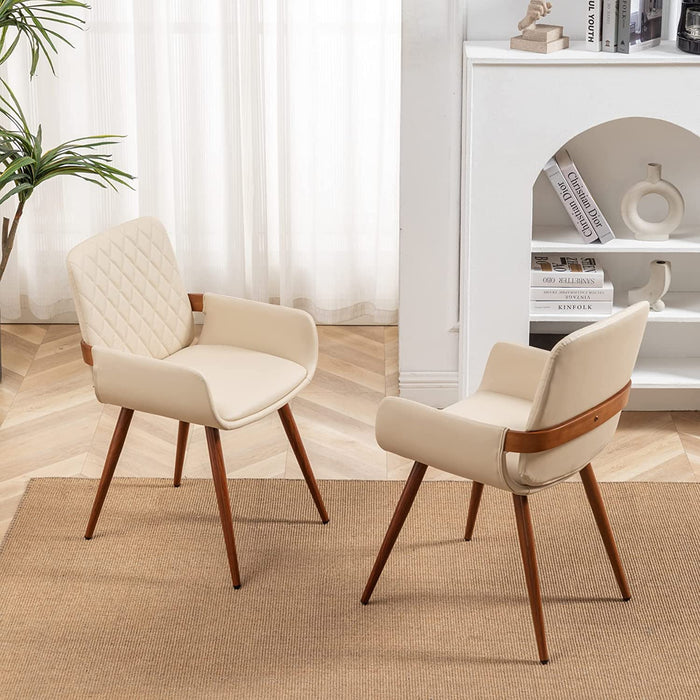 Set of 2 Beige Bentwood Frame Dining Chairs with Arm