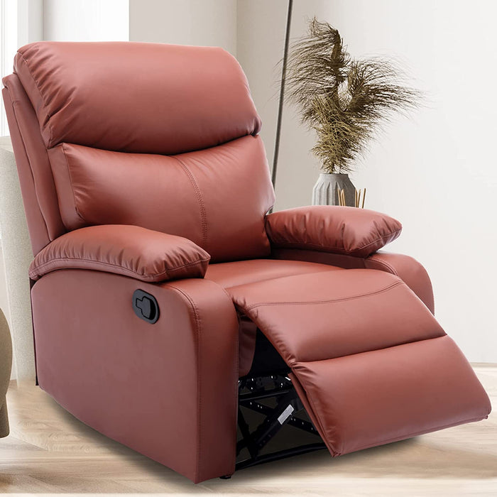 Manual Recliner W/Microfiber Tech Leather, Overstuffed, Brown