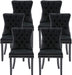 Black Velvet Ring Pull Trimmed Dining Chairs Set of 6