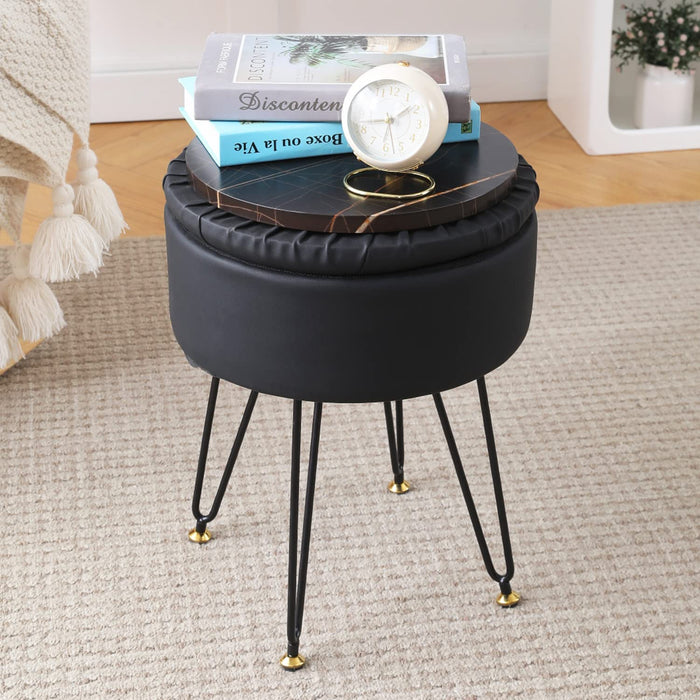Black Ottoman with Metal Legs and Tray Top