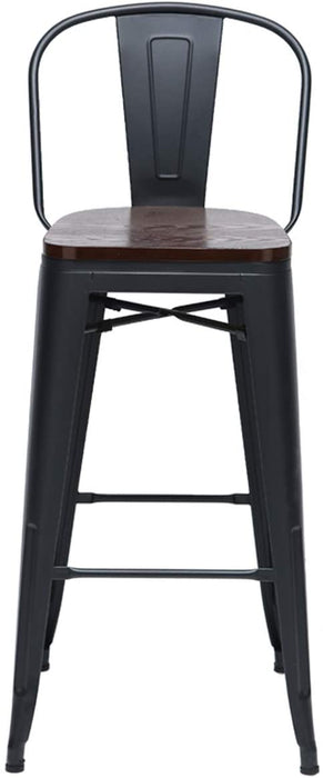 Matte Black 30″ High Back Metal Barstools (Set/4)