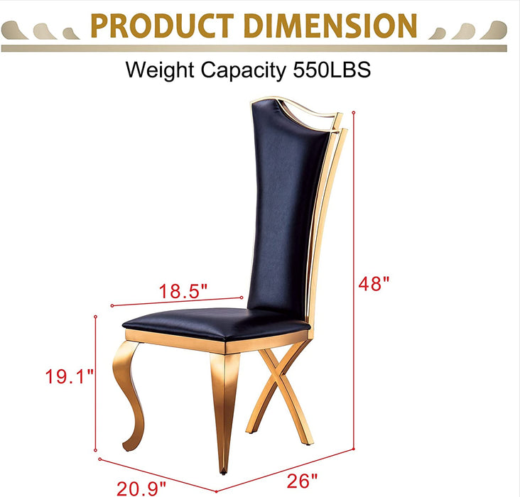 Luxury Highback Leather Dining Chairs Set of 2 in Gold