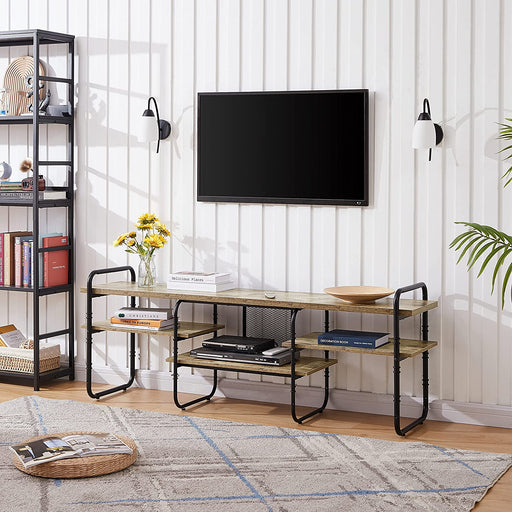 Grey TV Stand with Open Shelves for 65″