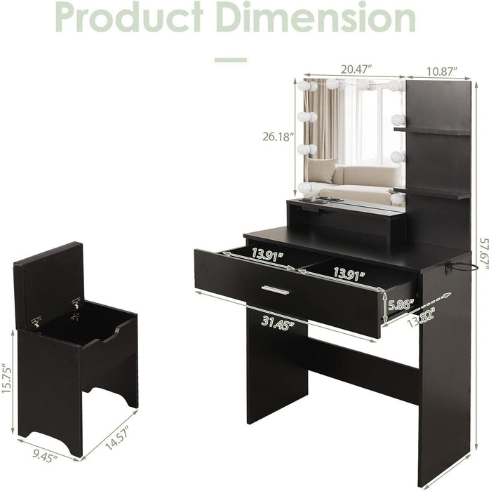 Black Makeup Vanity Table with Lighted Mirror