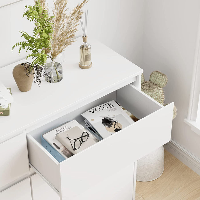 6 Drawer Double Dresser, White, Modern