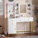 White Vanity Desk with Mirror and Lights in 3 Colors