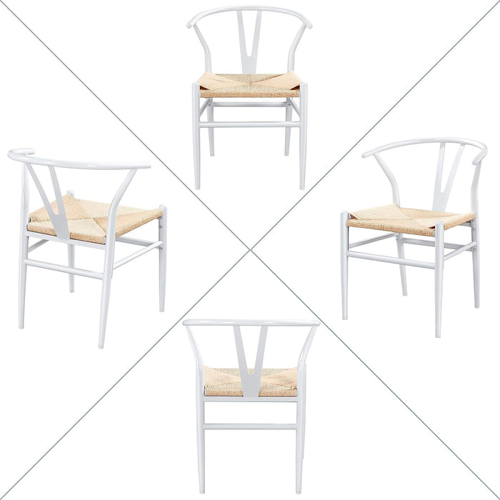 Set of 2 Mid-Century Weave Chairs, White