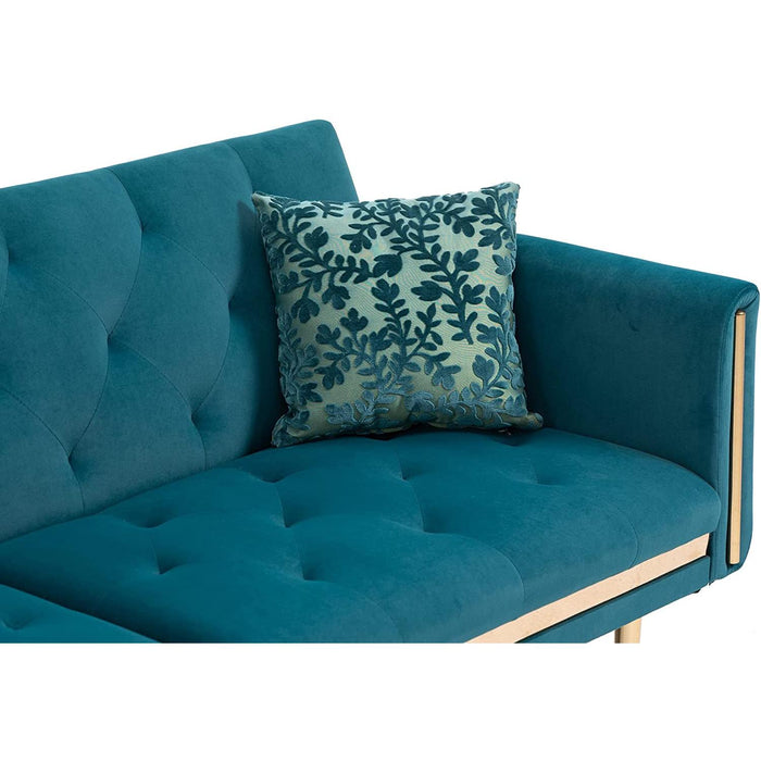 Convertible Velvet Sofa with Golden Legs for Small Spaces