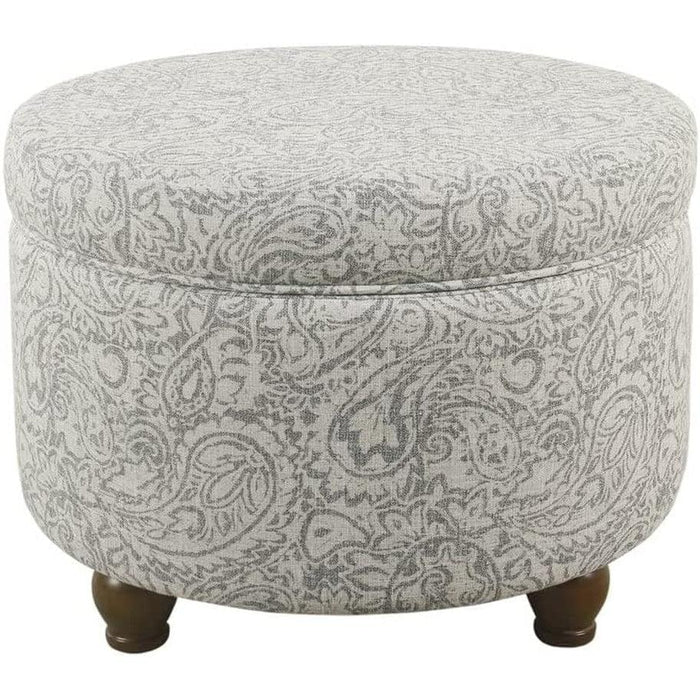 Gray Floral Storage Ottoman for Home Decor