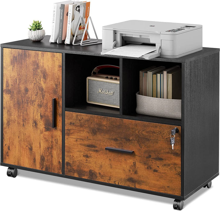 Rustic Brown Lockable 1-Drawer Office Cabinet