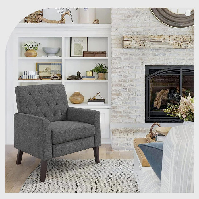 Modern Gray Linen Accent Armchair with Arms