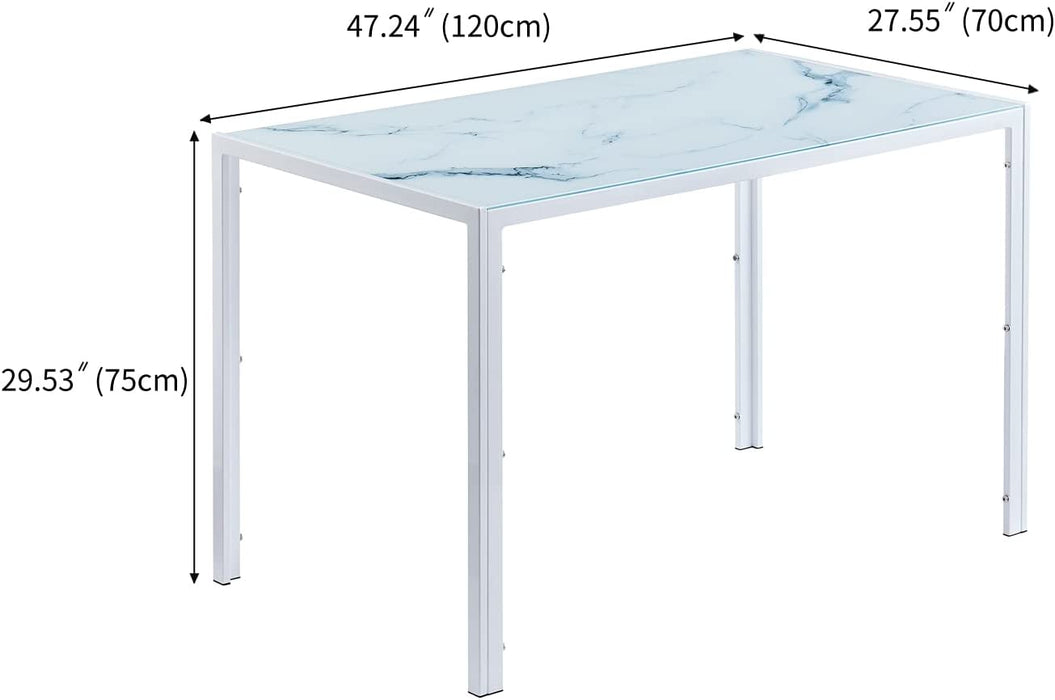 Marbled Glass Kitchen Table, Rectangular, White