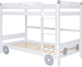 Car-Shaped Twin Bunk Bed with Wheels, White