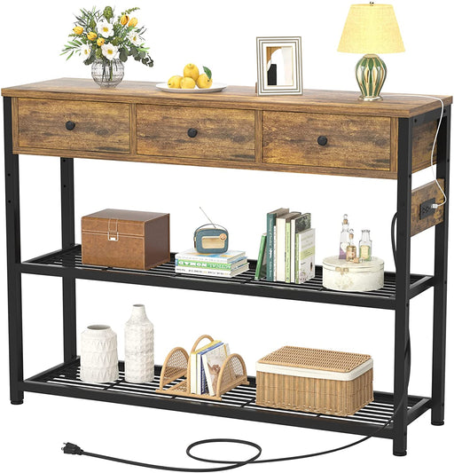 Rustic Console Table with Outlets and Drawers