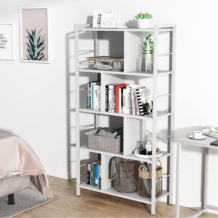 5-Tier Industrial Bookcase with Wood and Metal Frame