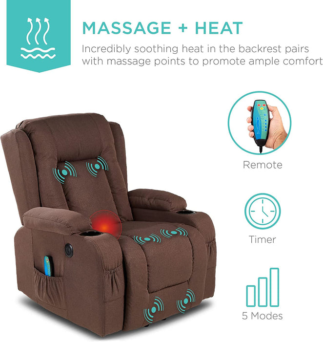 Electric Power Lift Linen Recliner Massage Chair (Brown)