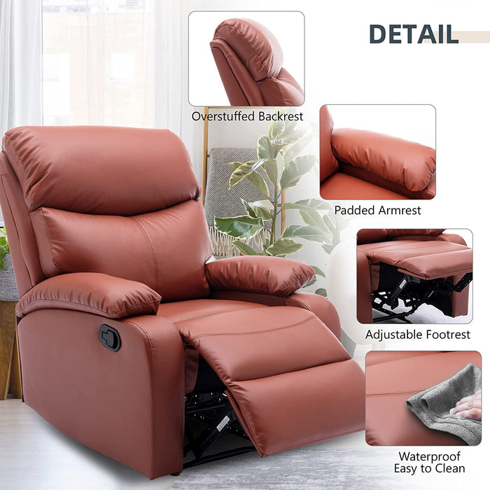 Manual Recliner W/Microfiber Tech Leather, Overstuffed, Brown