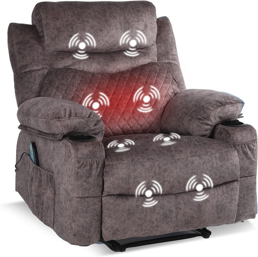 Overstuffed Recliner Chair with Massage and Heat (Red Brown)