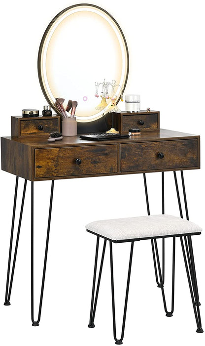 Rustic Brown Vanity Set with Lighted Mirror