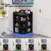 Black Corner Cabinet with Charging, Lights, and Storage