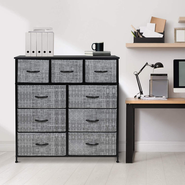 Steel & Wood 9-Drawer Dresser with Gray/Black Bins