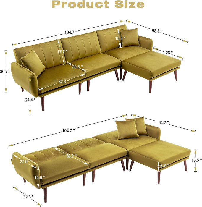 Modern Velvet L-Shaped Sectional Sofa