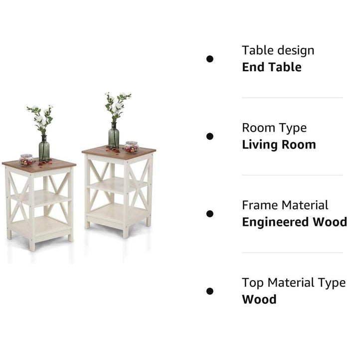 Rustic Ivory Nightstands Set of 2 with Storage