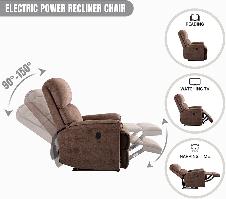 Power Recliner Chair, Electric, Breathable Fabric, Brown