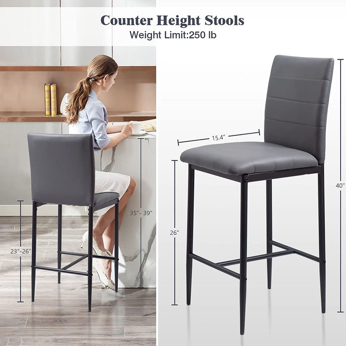 Gray Faux Leather Barstools Set of 2, 26 Inch Height