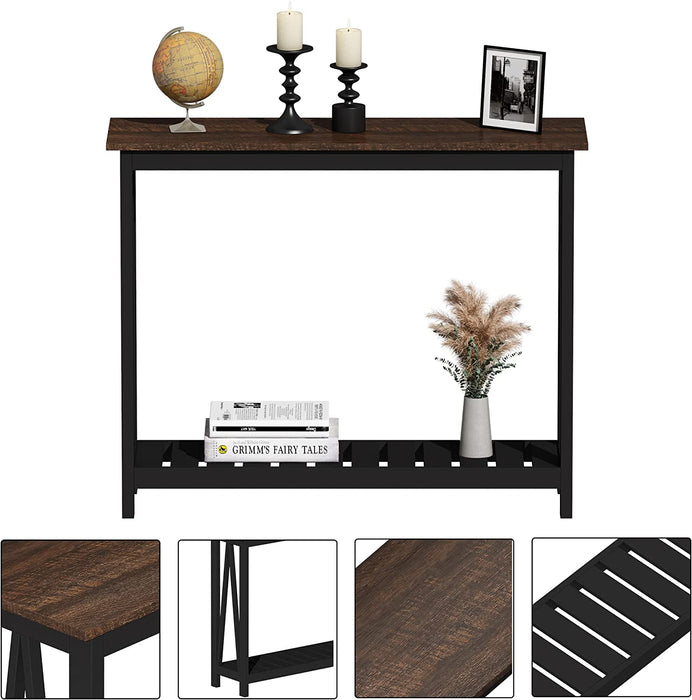 Black Farmhouse Console Table with Shelf for Entryway