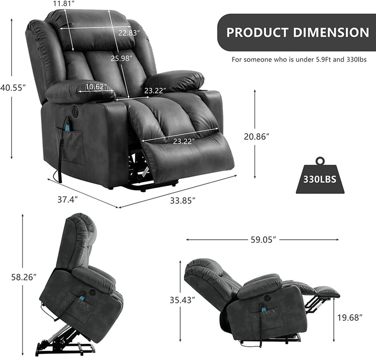 Electric Recliner Chair for Seniors, Grey