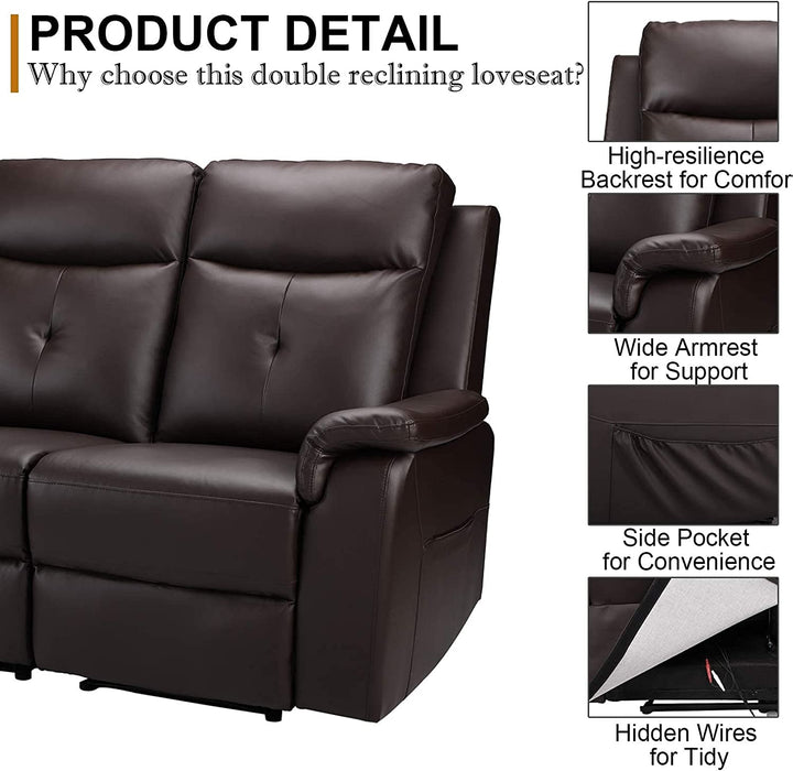 2 Seater Recliner Sofa - Double Reclining Loveseat with Massage & Heating - PU Leather Manual Home Theater Seating Manual Recliner Motion Living Room Chair