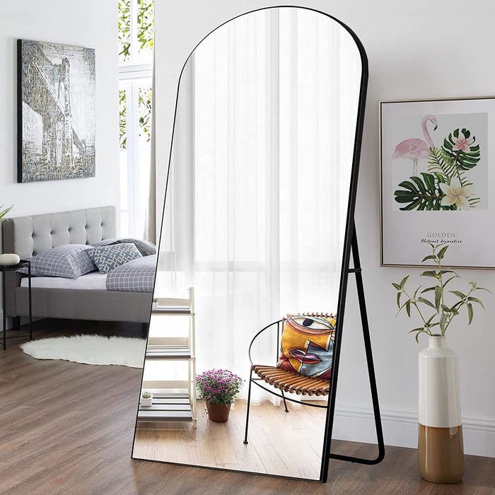 Black Wood Frame Full Length Arched Mirror