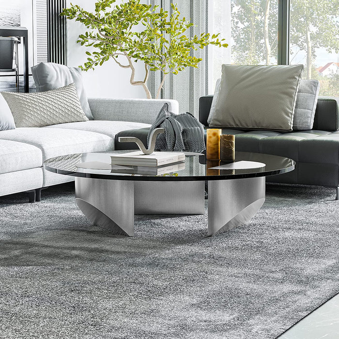 Modern Black Glass Top Wedge Coffee Table