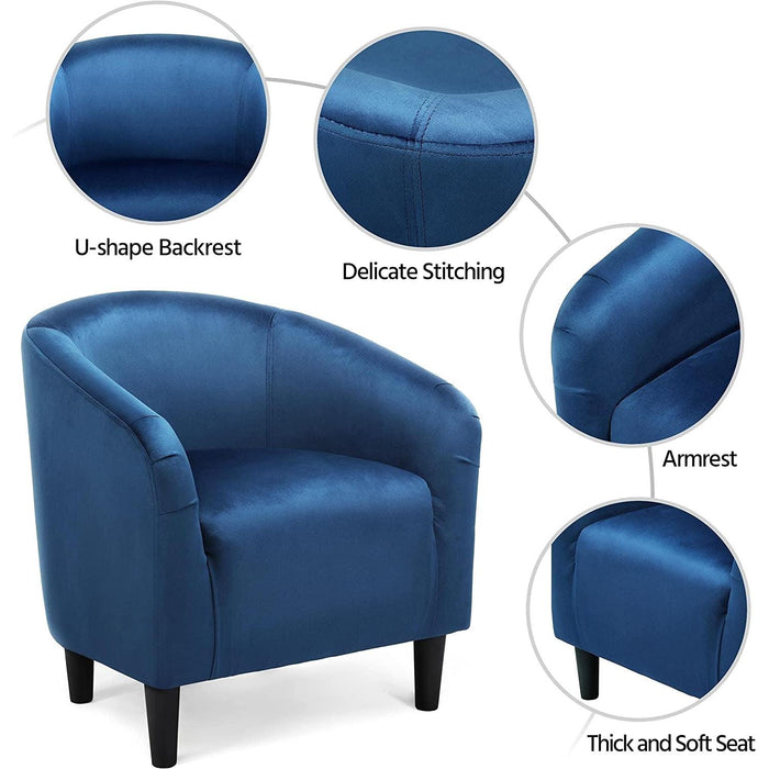 Pagoda Blue Velvet Club Chair with Armrests