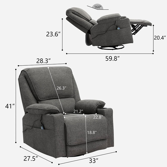 Fabric Rocking Recliner Chair with Massage, Grey